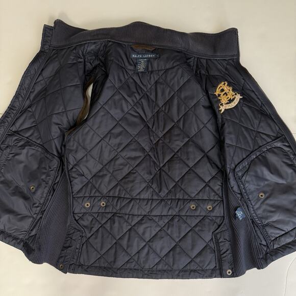 Ralph Lauren Equestrian Vest Women's Size Large Calf Suede Quilted Crest Navy - Picture 2 of 10